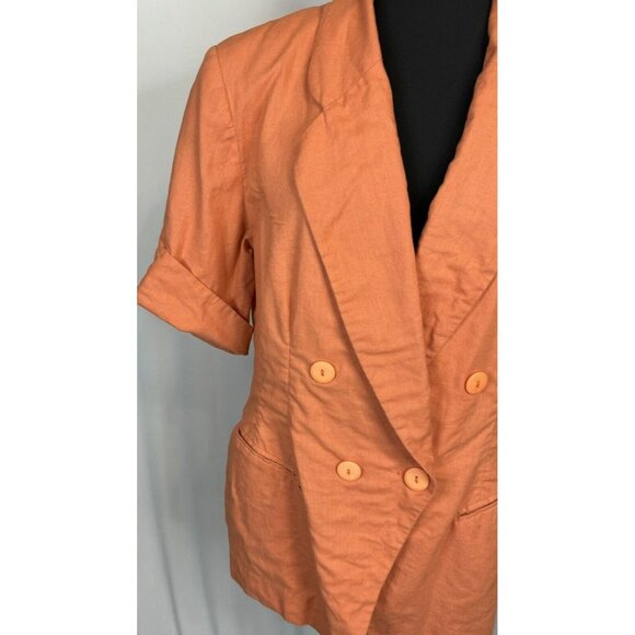 MIXIT Linen 3 Button Lined Blazer Sz Jrs 13/14 Orange 80s Short Sleeve - Picture 2 of 13